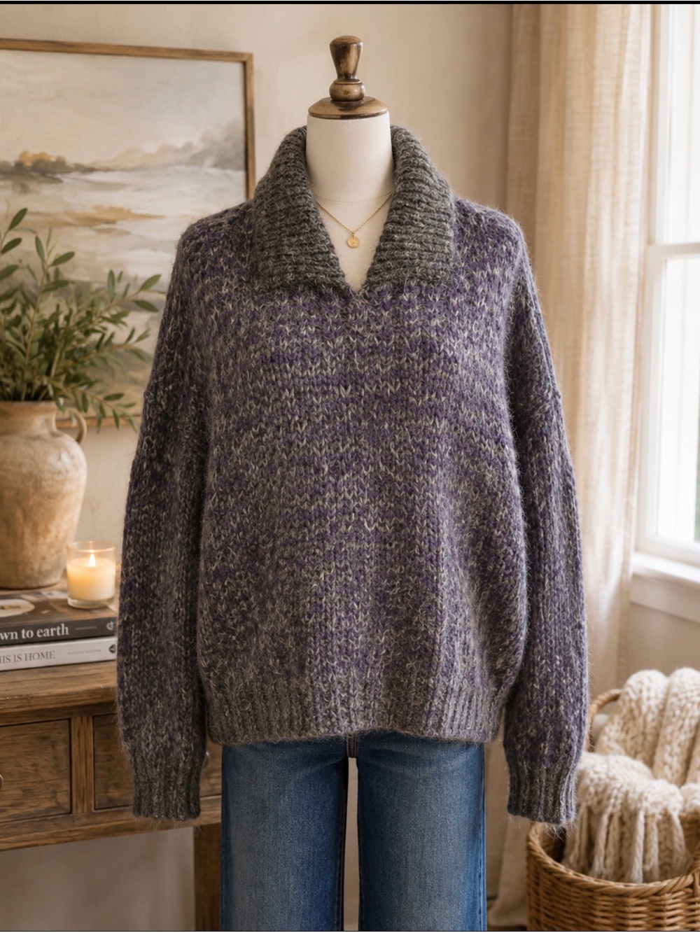 GIno Paoli vintage Purple and Gray 100% mohair wool Sweater large made in Italy